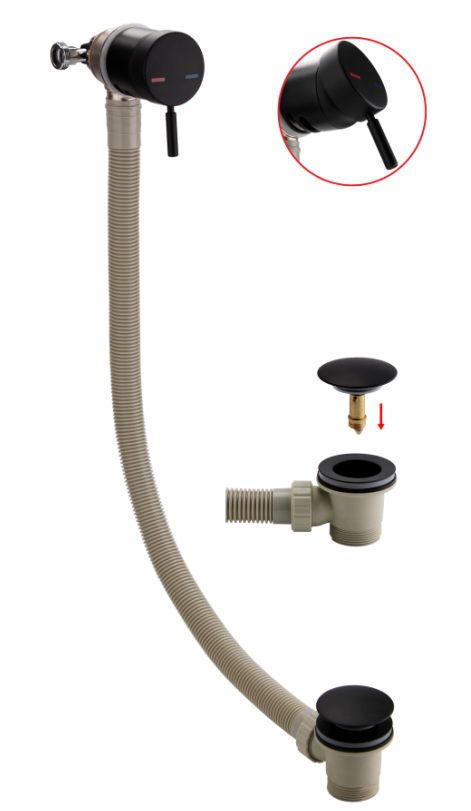 Black Matt Bath Filler Mixer with Spring Waste & Overflow - Matt Black (RA8245)
